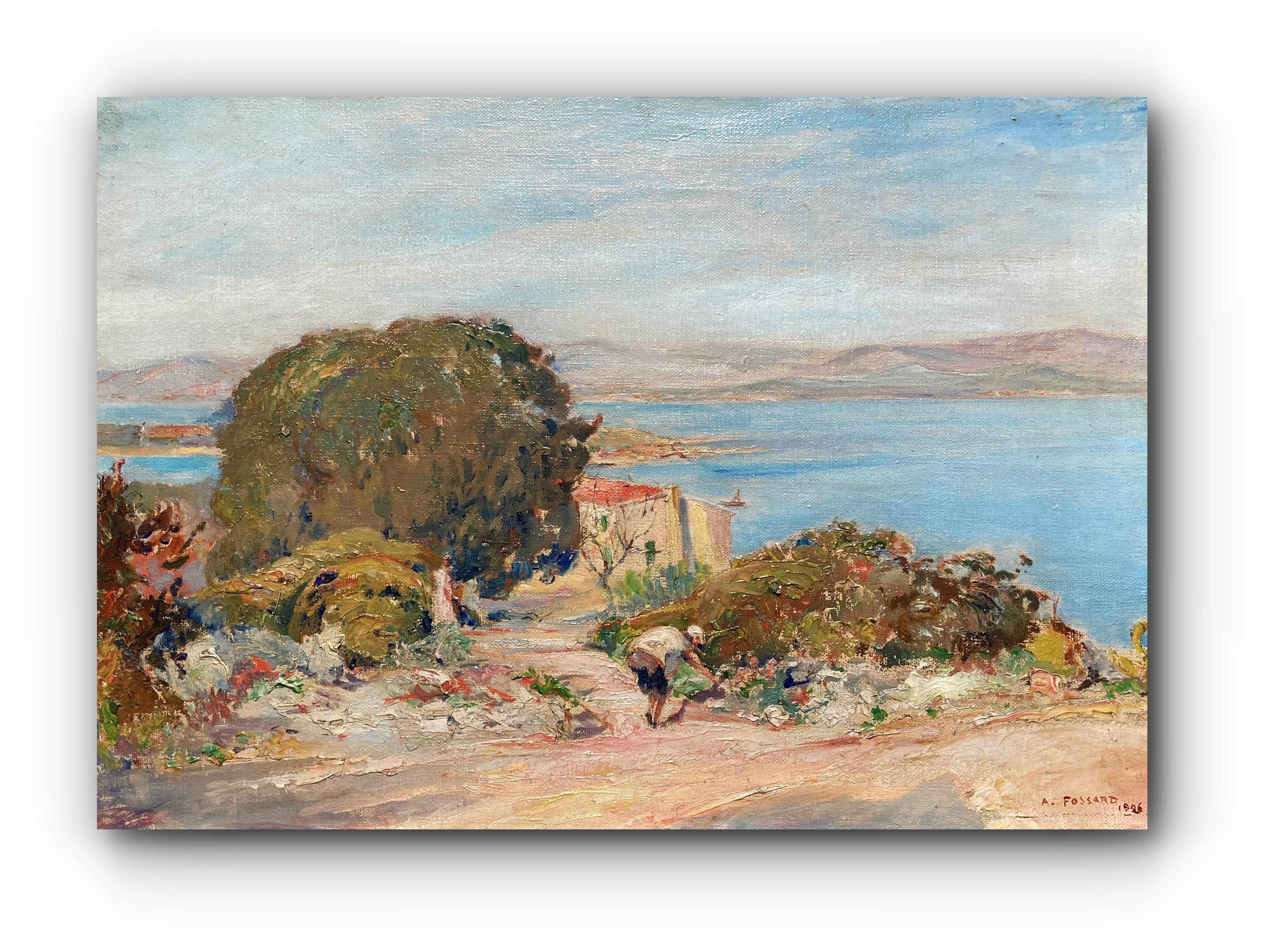 Albert Fossard Landscape Painting – Ansicht von Isle Ste. Margeurit, europäisches impressionistisches Gemälde des 20. Jahrhunderts