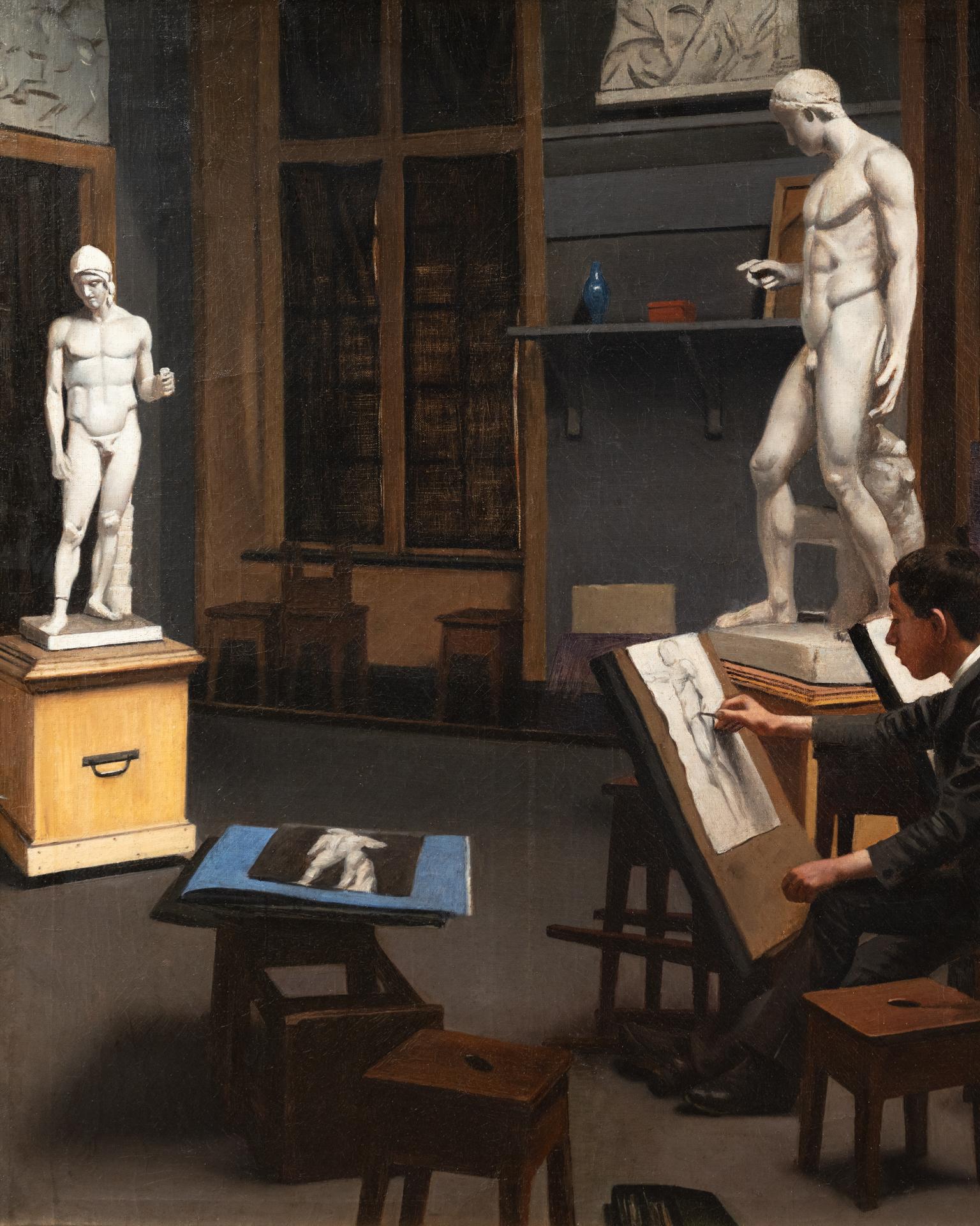 Cours de dessin à l'Académie Julian - Noir Interior Painting par Albert Francois Larteau