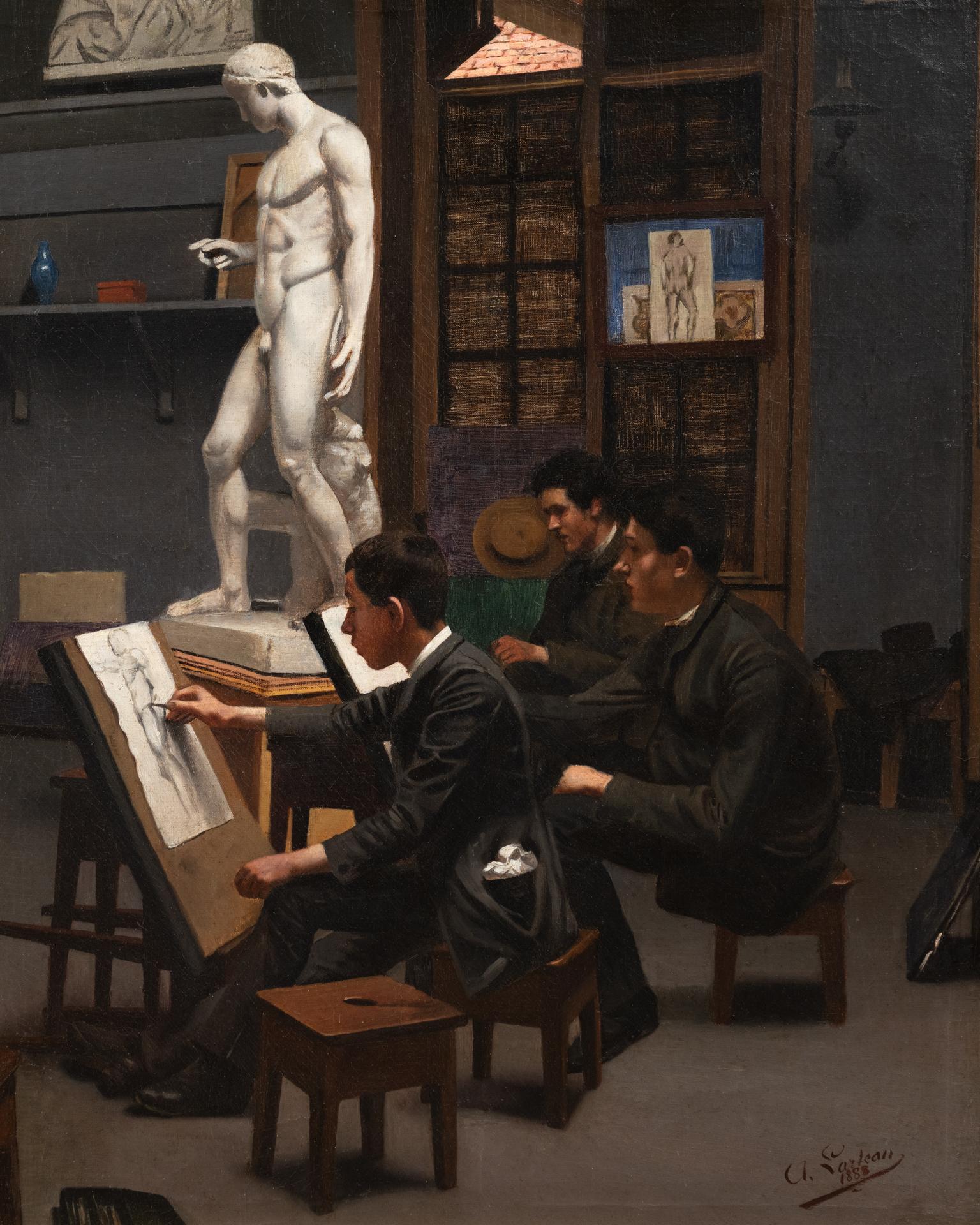 Cours de dessin à l'Académie Julian
1888

Huile sur toile
80 x 99.5 cm
(102,6 x 122 cm avec cadre)
Signé et daté en bas à droite