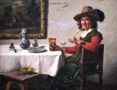 19. Jahrhundert Genre-Ölgemälde eines Mannes:: der eine Pfeife raucht