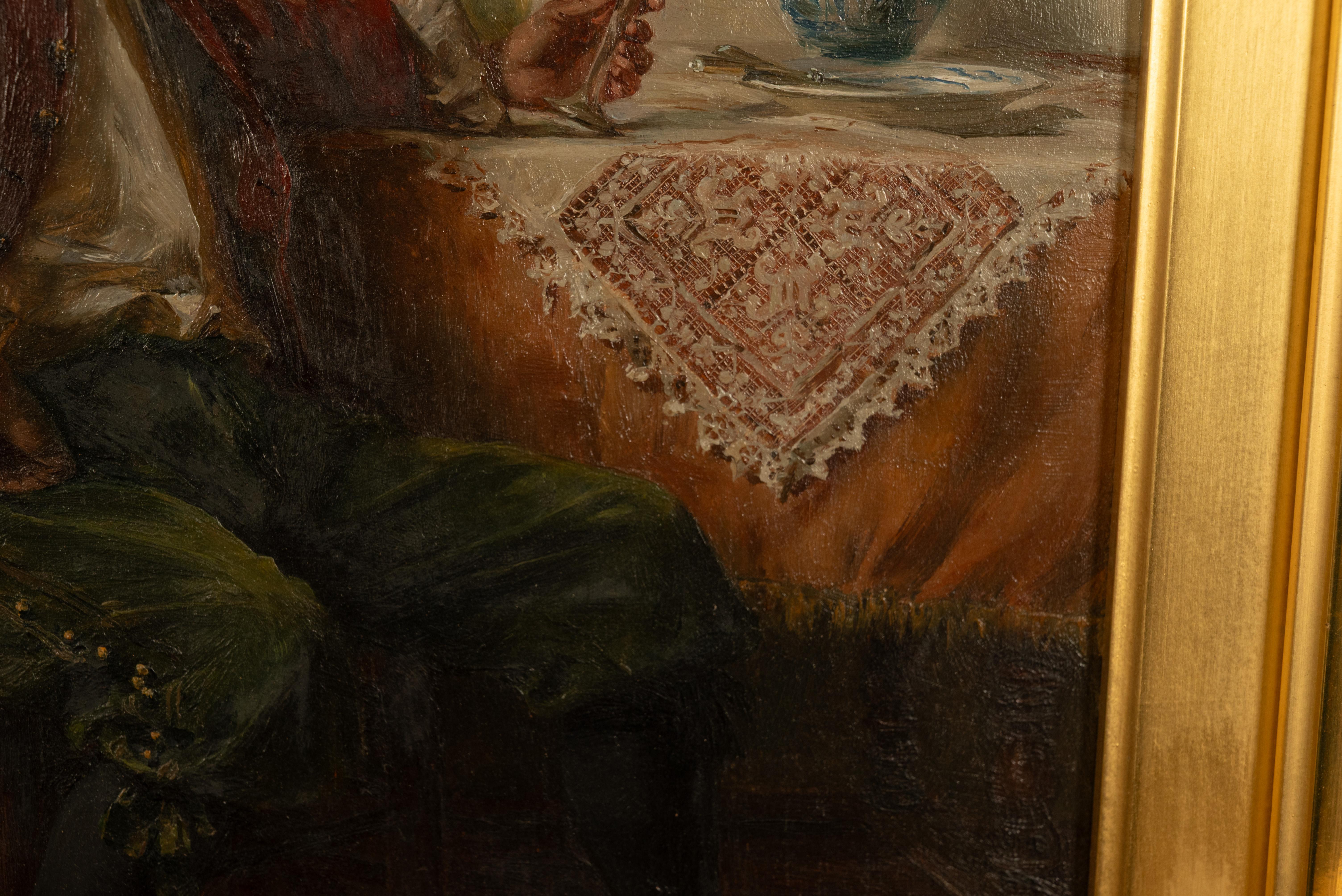 Peinture à l'huile de genre allemande ancienne Portrait Cavalier buvant du vin en vente 5