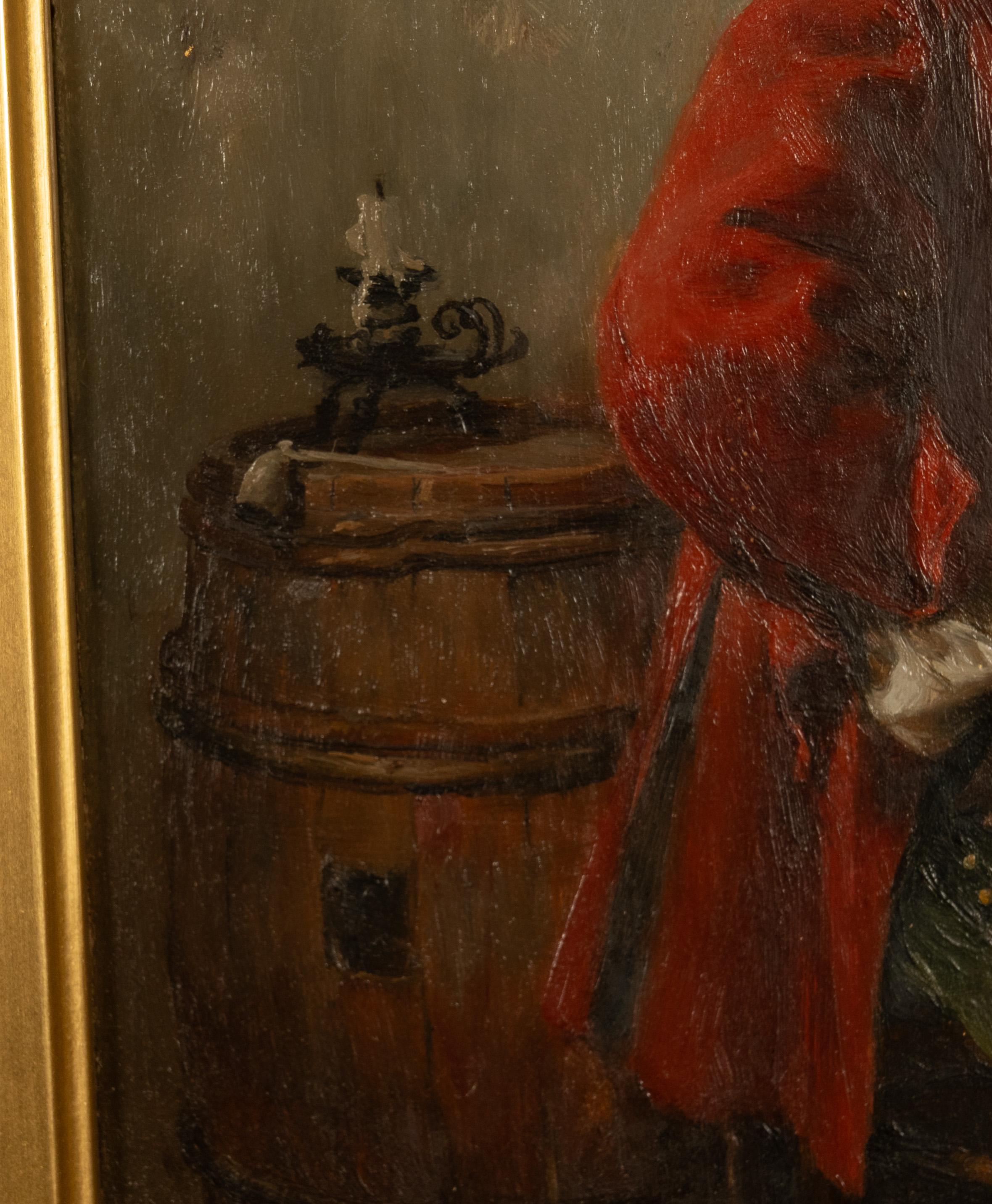 Peinture à l'huile de genre allemande ancienne Portrait Cavalier buvant du vin en vente 7