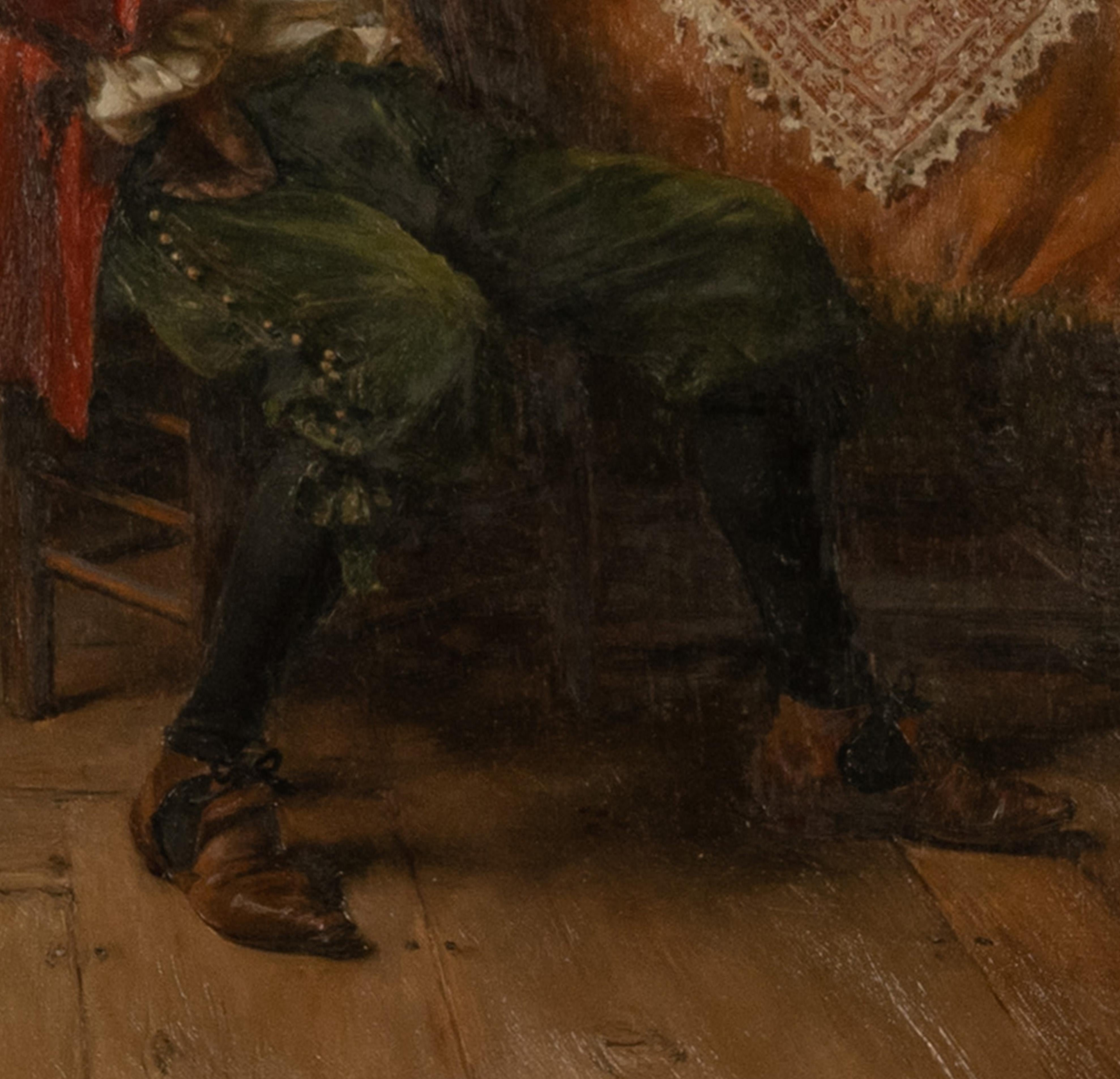 Peinture à l'huile de genre allemande ancienne Portrait Cavalier buvant du vin en vente 8