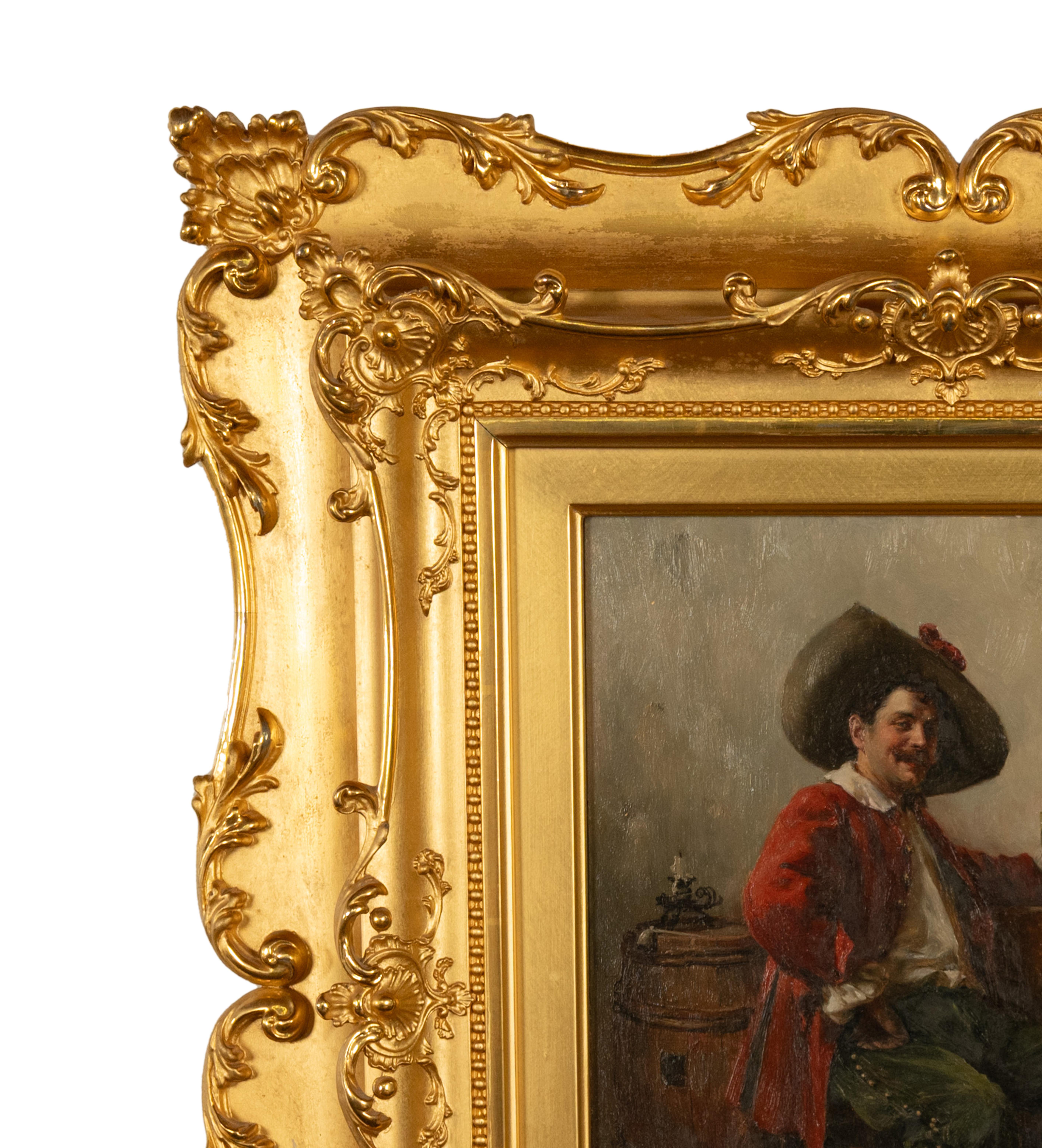 Peinture à l'huile de genre allemande ancienne Portrait Cavalier buvant du vin en vente 1