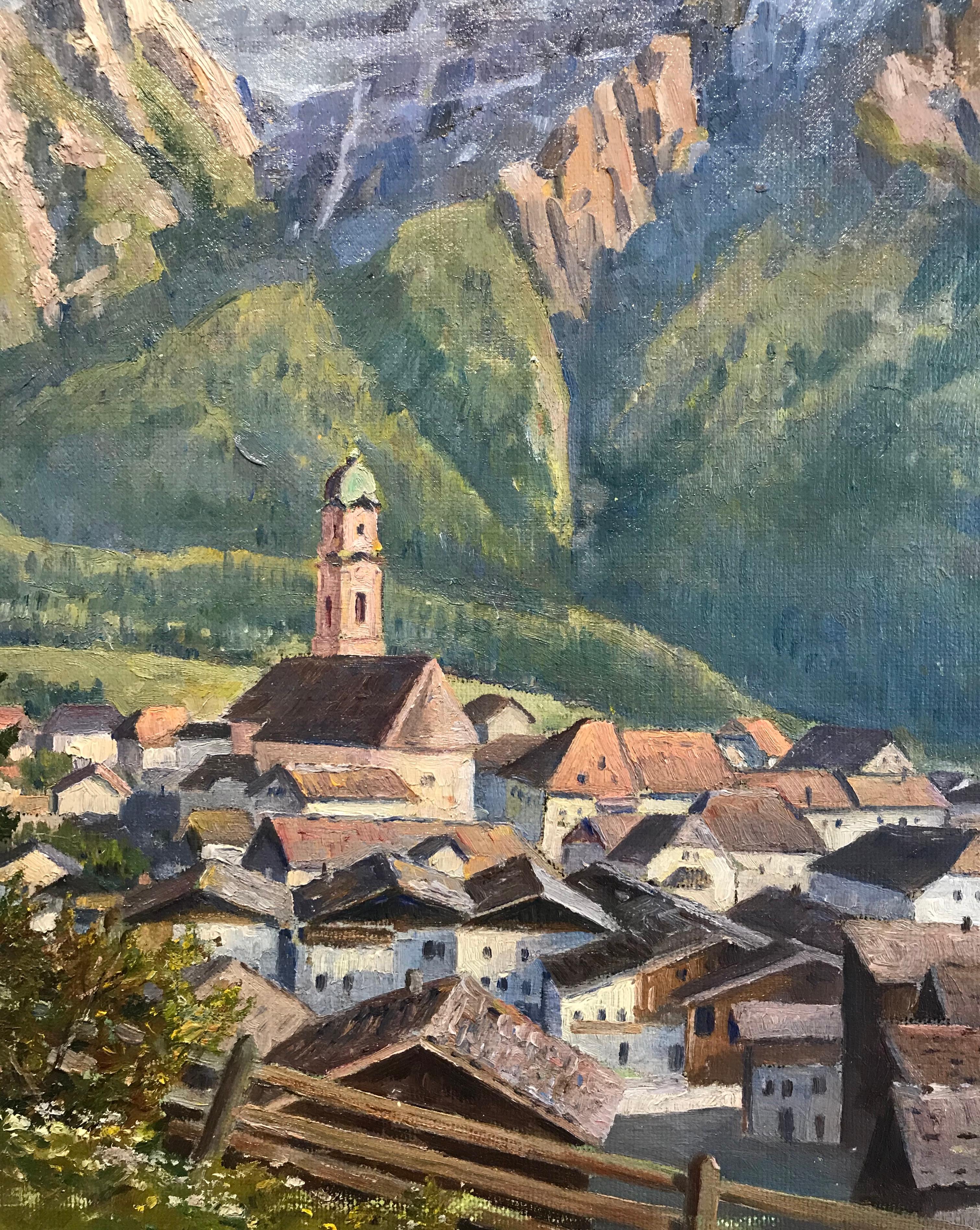 Mittenwald - Gray Landscape Painting by Albert Friedrich Schroder