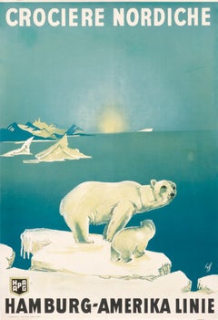 "Crociere Nordiche - Hamberg - Amerika Linie" Original Vintage Polar Bear Poster