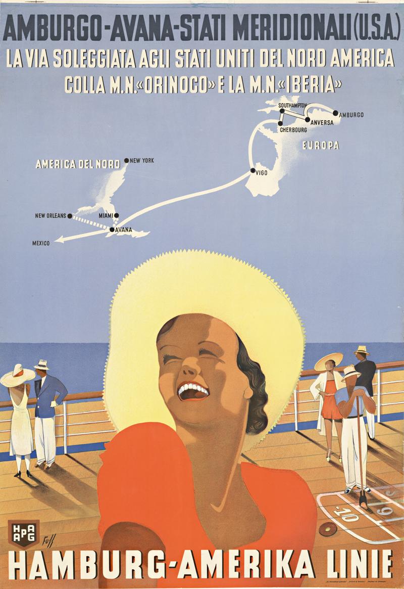 Hamburg - Amerika Linie - Affiche de voyage vintage originale