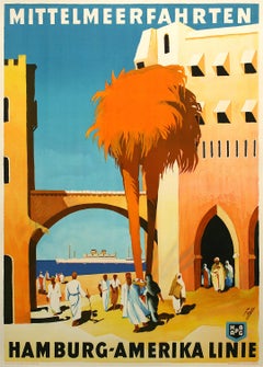 Original Vintage Hamburg Amerika Mittelmeerfahrten Travel Poster by Albert Fuss