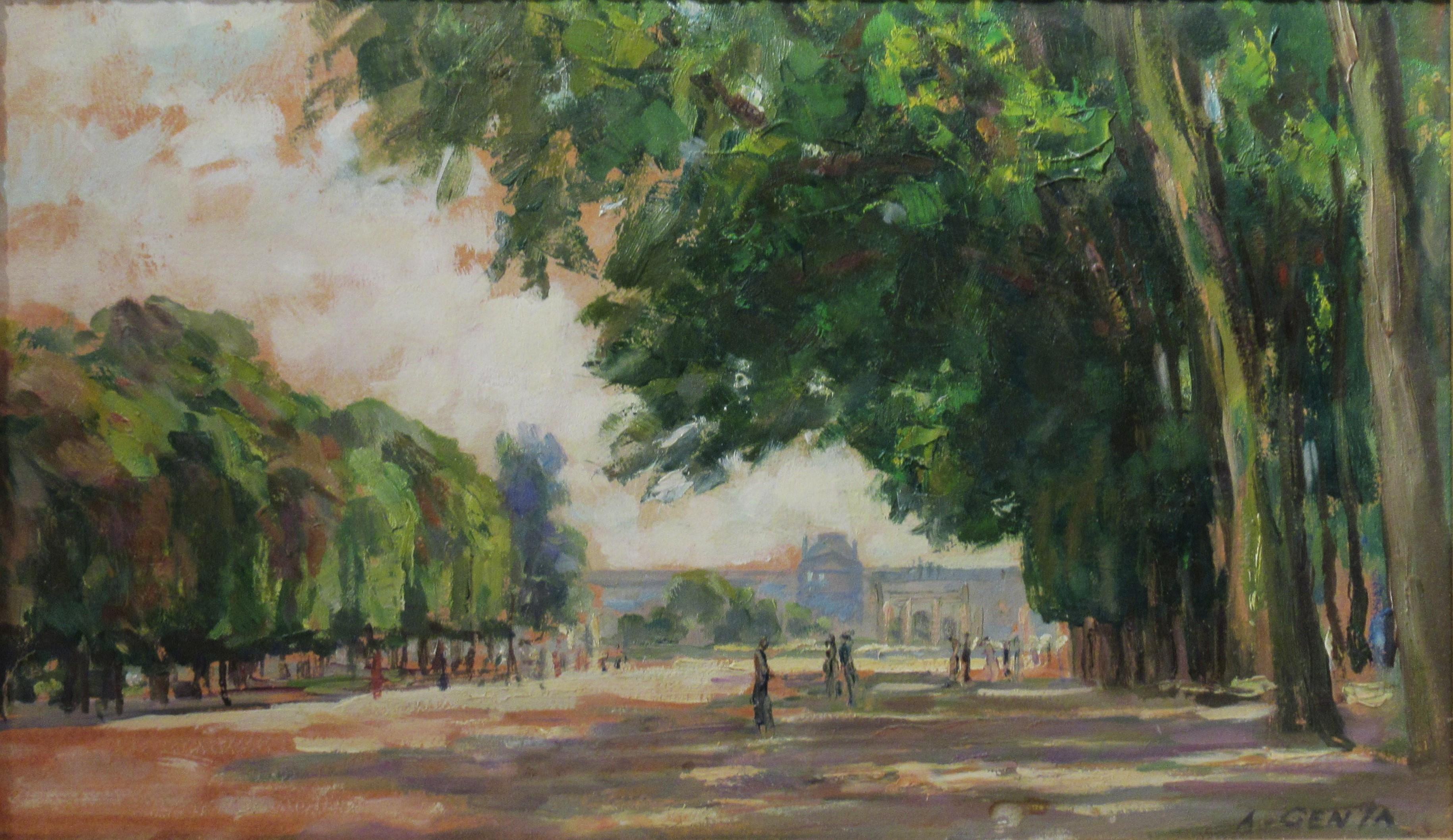 Jardin des Tuileries, Paris - Painting de Albert Genta