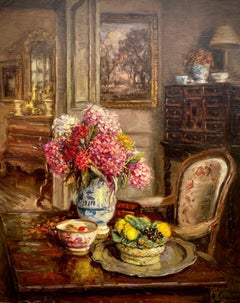 Albert Geudens 1869 – 1949, Interior with Flowers, Oil on Canvas, Signed