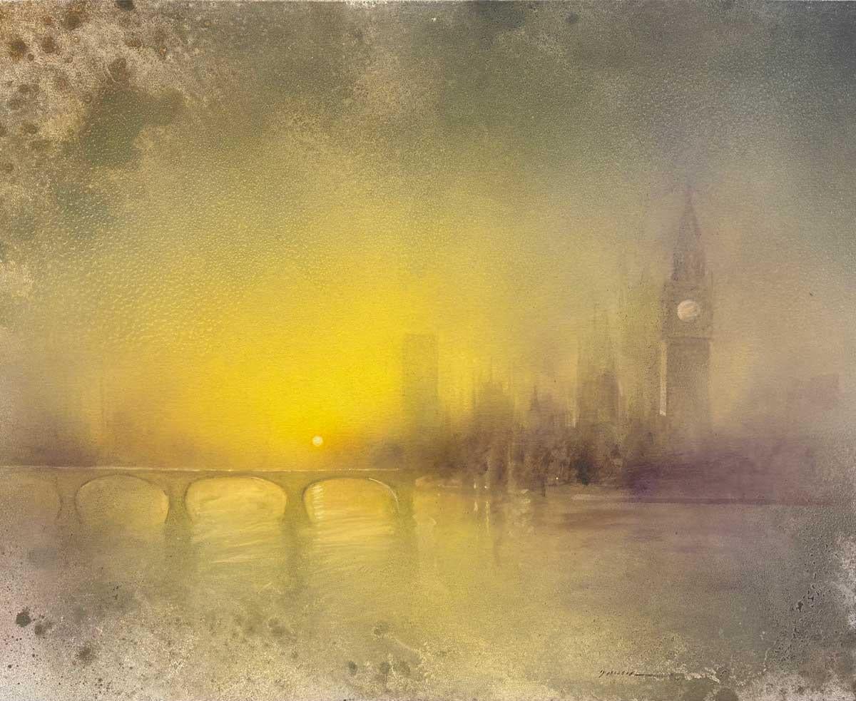Albert Gimenez Abstract Painting - Yellow-Atmospheres-(London)