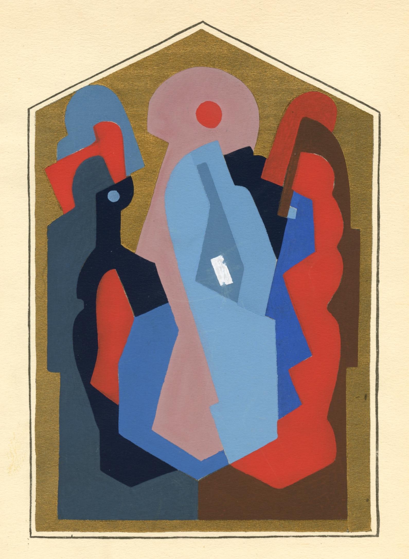 Medium: pochoir (after the gouache). Printed in Paris in 1929 at the atelier of Daniel Jacomet for L'Art Cubiste. Image size: 8 3/8 x 5 5/8 inches (213 x 145 mm). A text inscription beneath the image identifies the artist. Not signed.