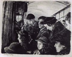 Albert Gold Depression Era Philadelphia Artist Lithograph - Sunday Trolley