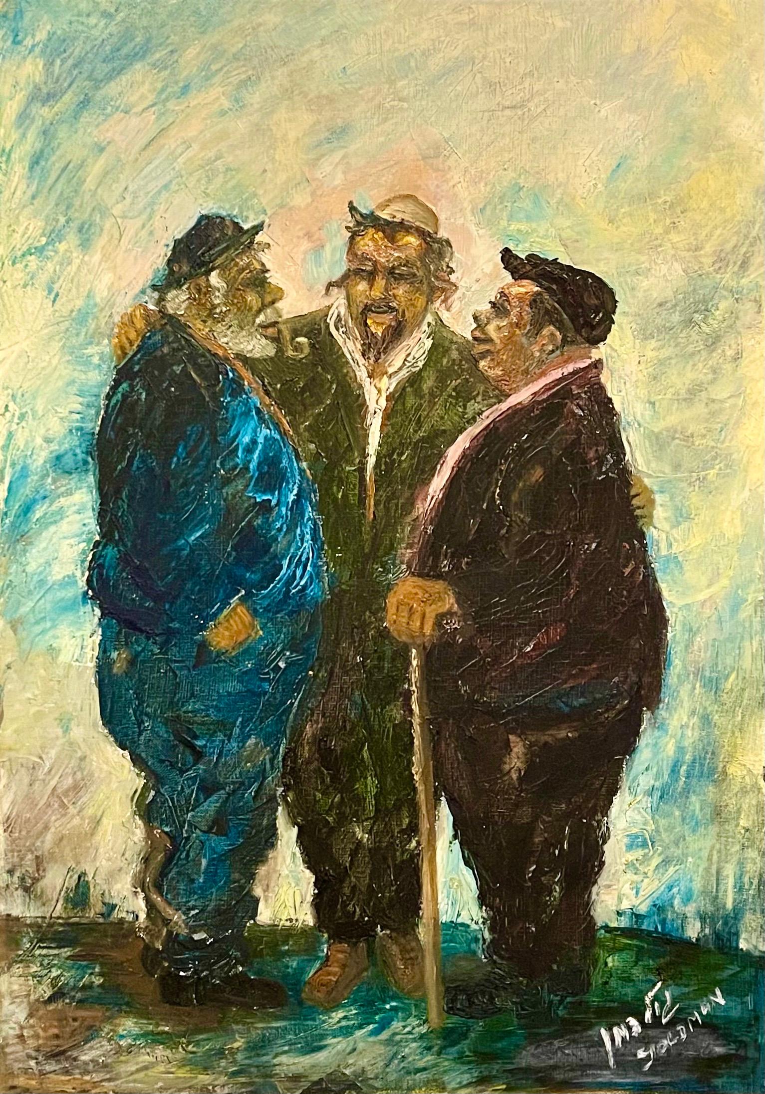 Sephardic Jewish Men Vibrant Judaica, Vintage, Ölgemälde des israelischen Künstlers Goldman (Moderne), Painting, von Albert Goldman