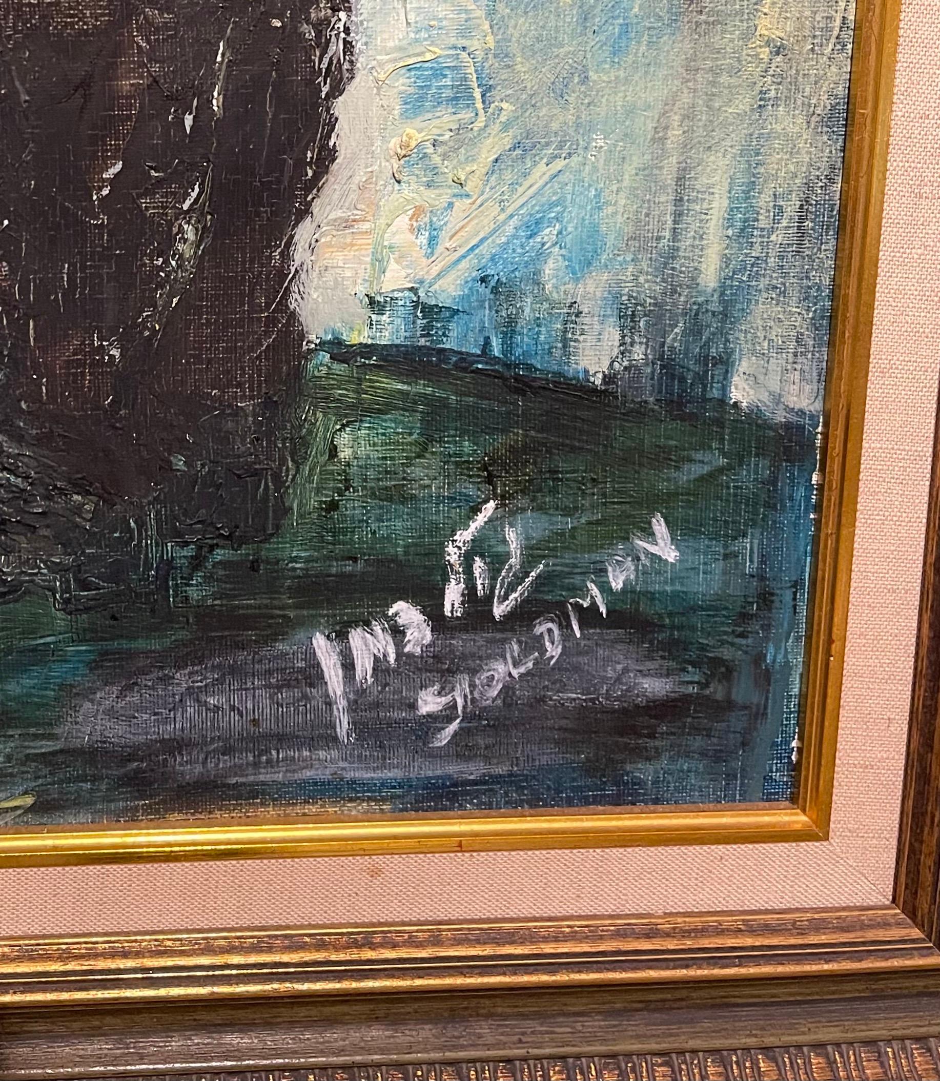 Uomini ebrei sefarditi Vibrant Judaica Vintage Oil Painting Artista israeliano Goldman in vendita 1