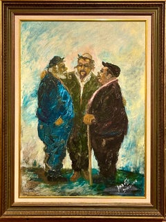 Sephardic Jewish Men Vibrant Judaica Vintage Oil Painting Israeli Artist Goldman