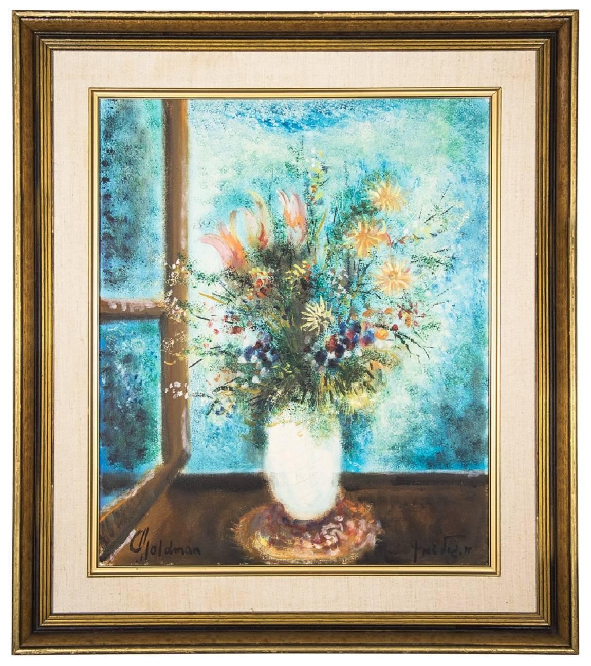 Vase mit Blumen, lebhaftes fauvistisches Ölgemälde des israelischen Künstlers Albert Goldman