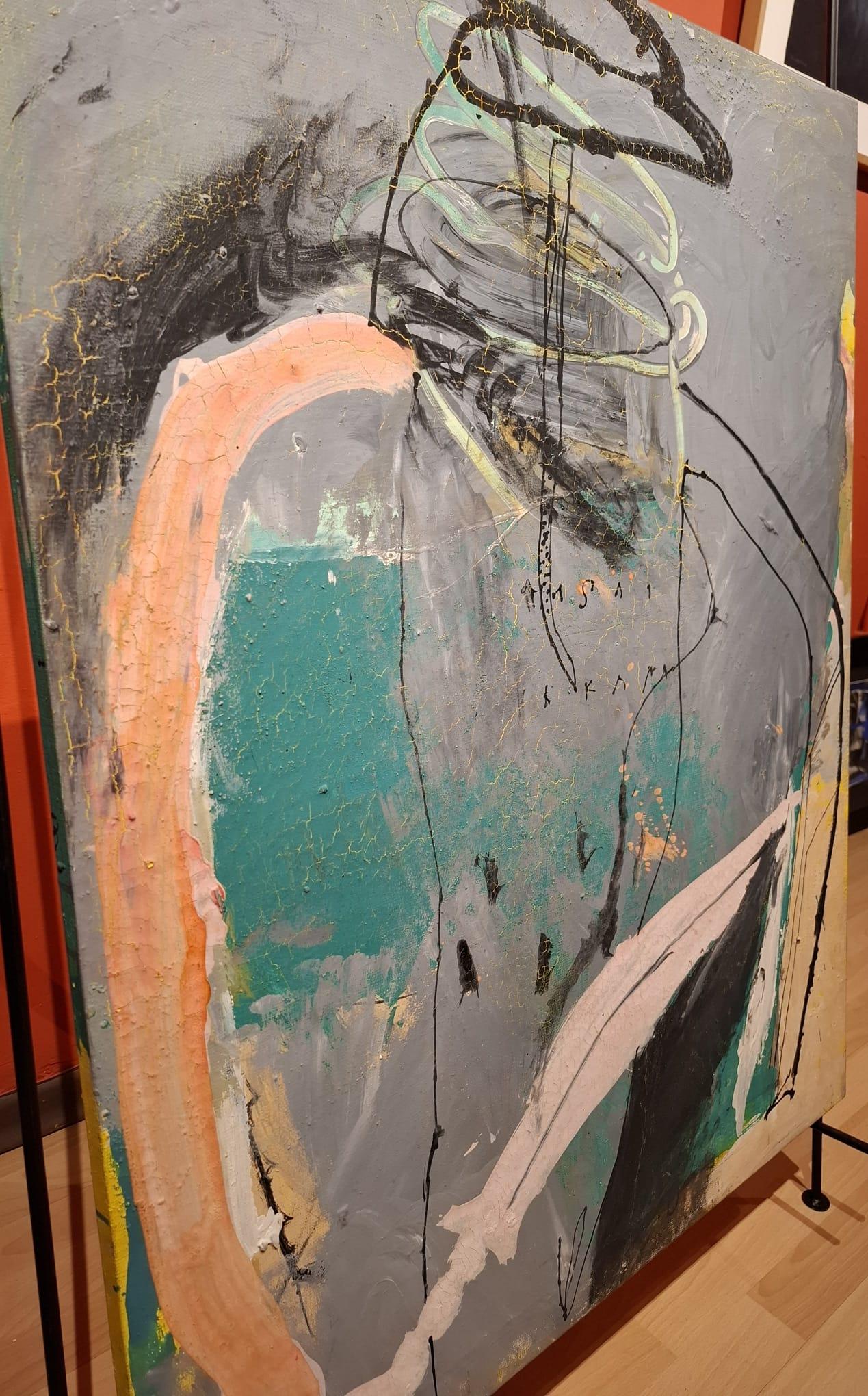 Albert Gonzalo 
1989
A Massai committing suicide at the sight of a Frenchman 
Mixed media on canvas 
80 x 100 cm