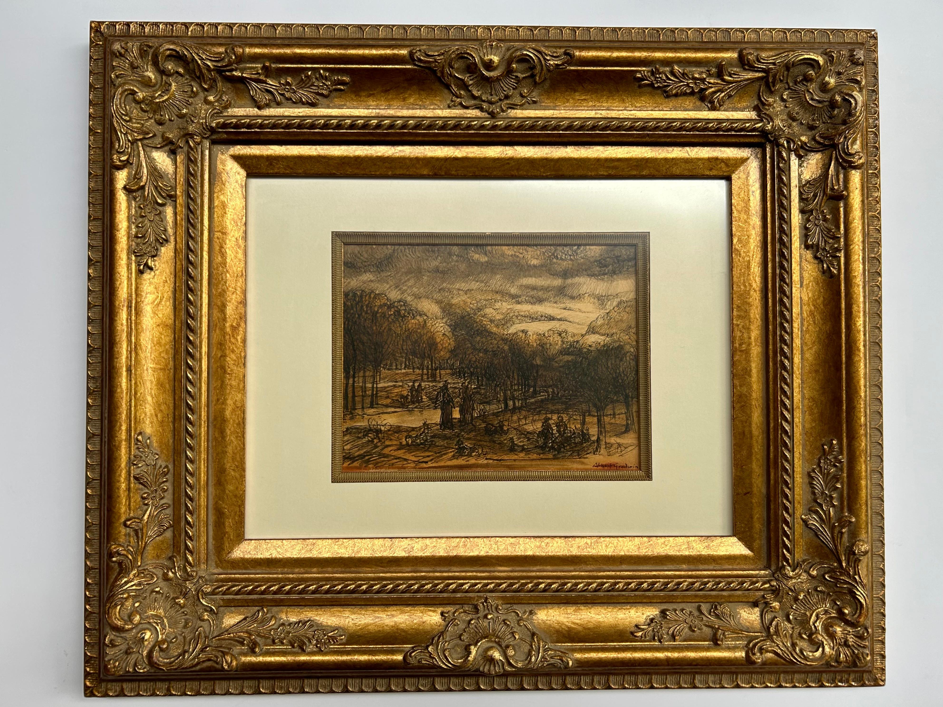 Albert Goodwin, croquis de paysage sans titre, stylo et lavis à l'encre, signé en vente 2
