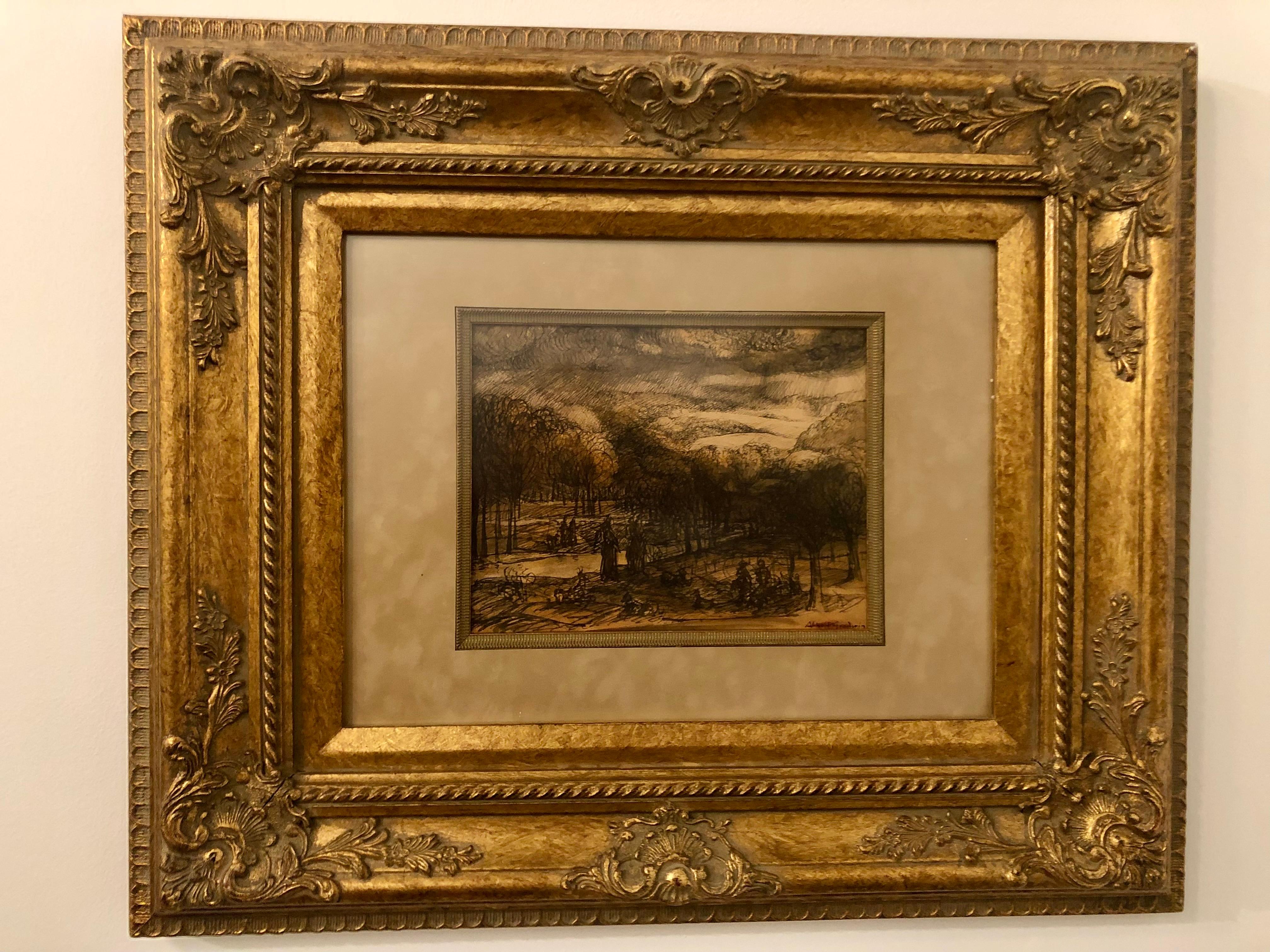 Romantic Albert Goodwin, Untitled Landscape Sketch, Pen and Ink Wash, Signed For Sale