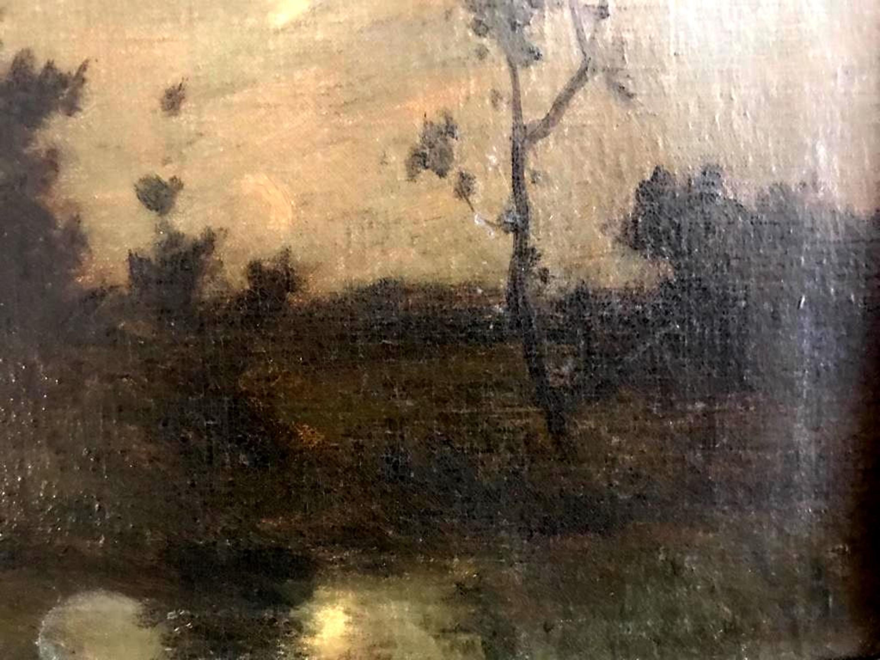 ALBERT GOSSELIN (1862-?) 
Landscape
Oil on canvas.
 Signed. 
Framed 
Size: 9 1/2 inches(h) x 12 1/2 inches (w) canvas 
17 1/2 inches (h) x 21 inches (w) 

BIO: He was born in Paris, France in 1862 and his first formal education was at the Ecole des