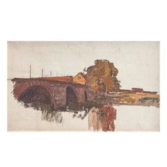 Albert Gottschalk, croquis / dessin préliminaire d'un pont au-dessus d'une rivière