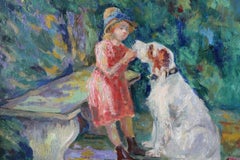 Portrait of a dog and child by French artist Albert Grenier (1859-1925)