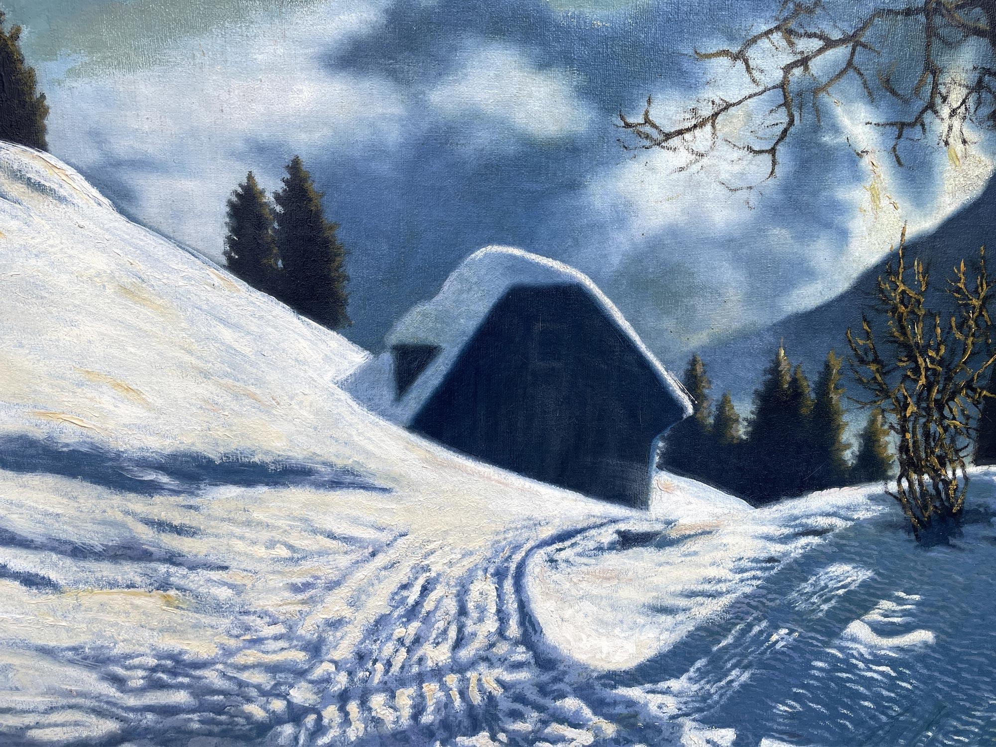 Albert Gruber, Hut in the Snowy Forest Oil on Canvas, 1940 7