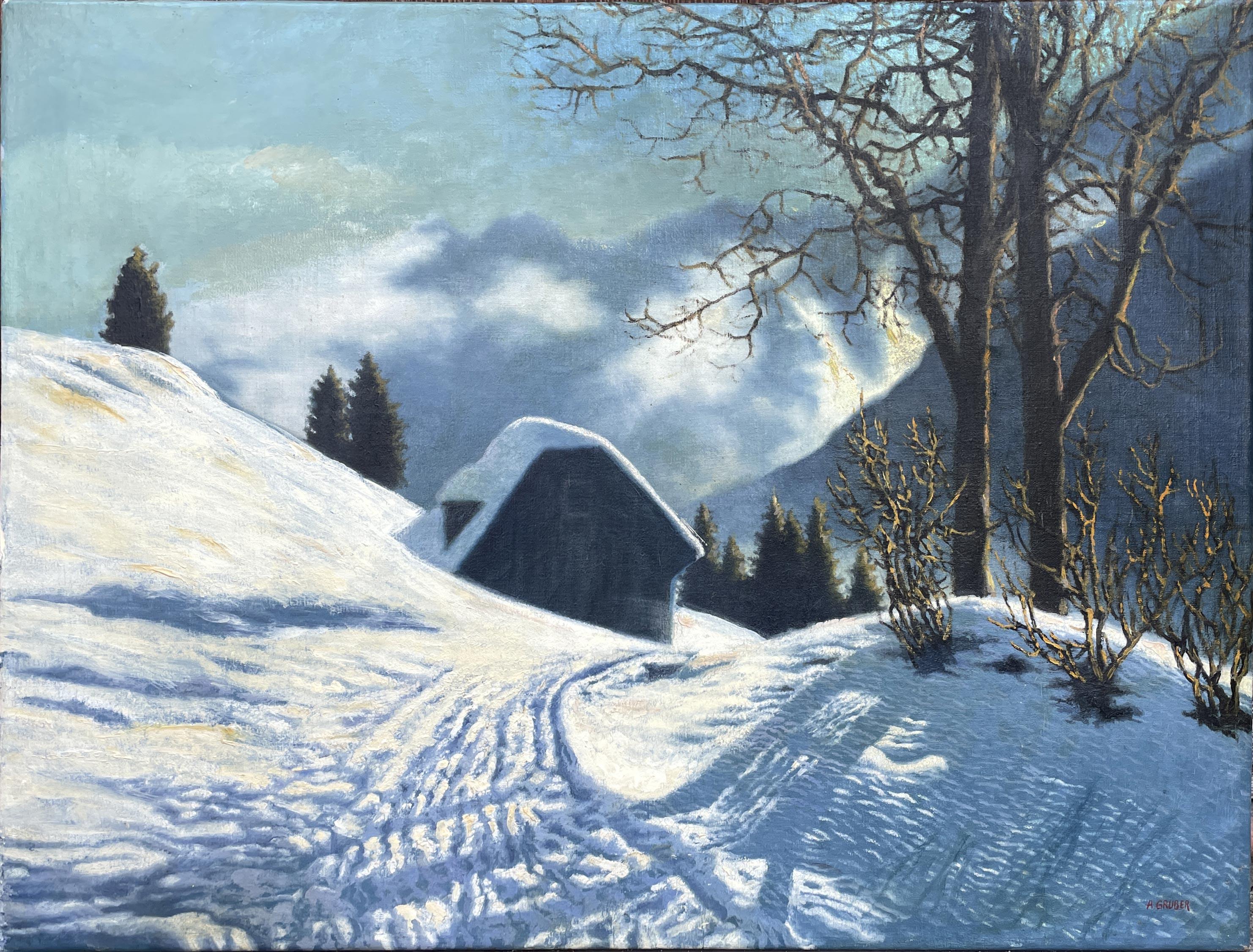 Albert Gruber, Hut in the Snowy Forest Oil on Canvas, 1940 12