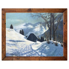 Albert Gruber, Hut in the Snowy Forest Oil on Canvas, 1940