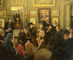 20th C. Parisian society Figuarative painting by Albert Guillaume 'Radio Sermon'