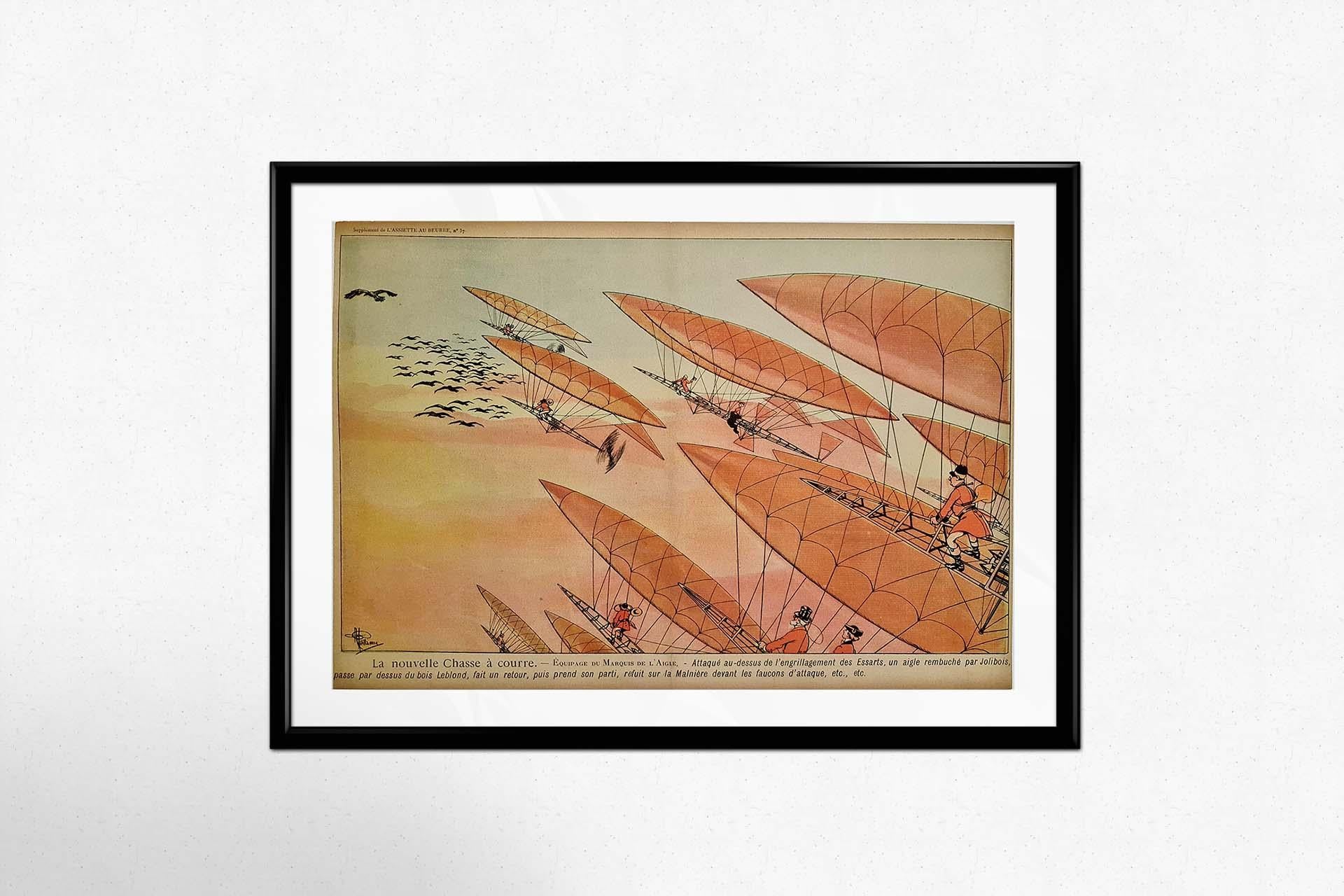 Affiche originale de la Belle Époque par Albert Guillaume - La nouvelle chasse à courre en vente 1