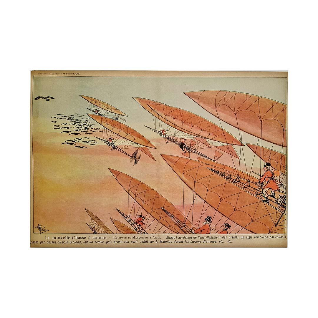 Affiche originale de la Belle Époque par Albert Guillaume - La nouvelle chasse à courre en vente 3