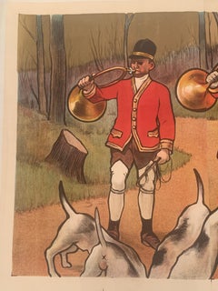 Poster originale Antique French, "Caccia con i segugi", Albert Guillaume, litografia