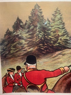 Poster originale Antique French, "Caccia con i segugi", Albert Guillaume, litografia