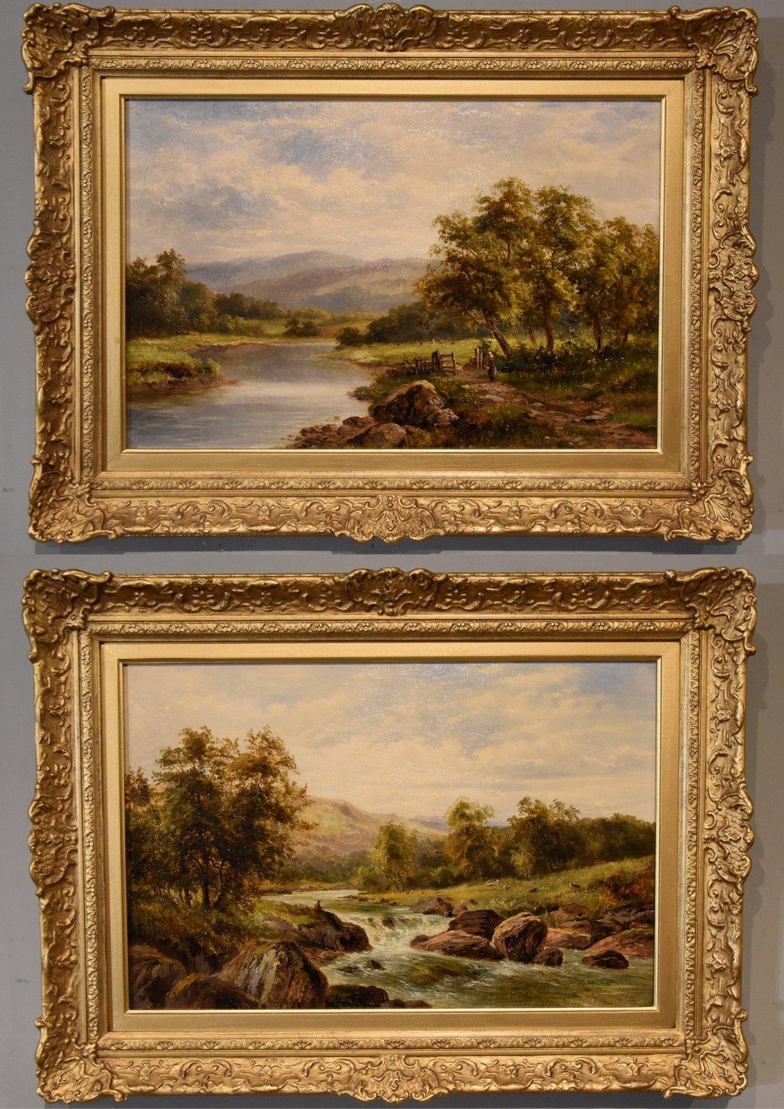Oil Painting Pair by Albert Gyngell "On the Lledr" and "Above Pont-y-Pand A Lakeland Cottage" flourished 1873- 1892 A Worcester landscape painter who exhibited at the Royal academy and Royal Birmingham society of artists. Both oil on canvas. Signed