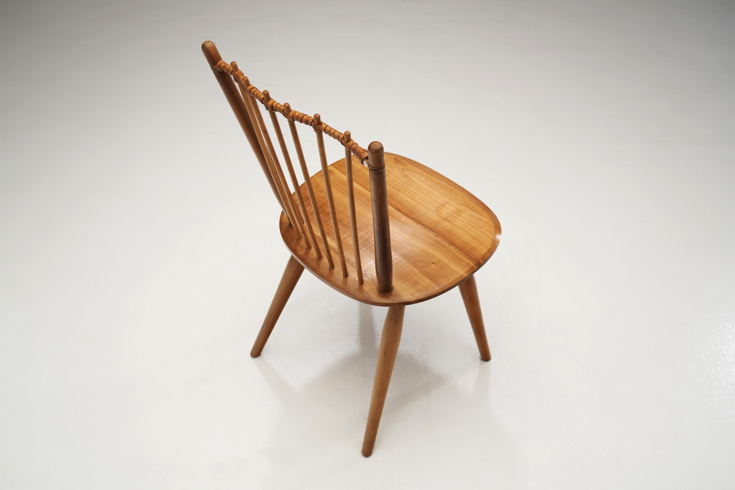 Leather Albert Haberer Cherry Wood Chair for Hermann Fleiner, Germany, 1950s