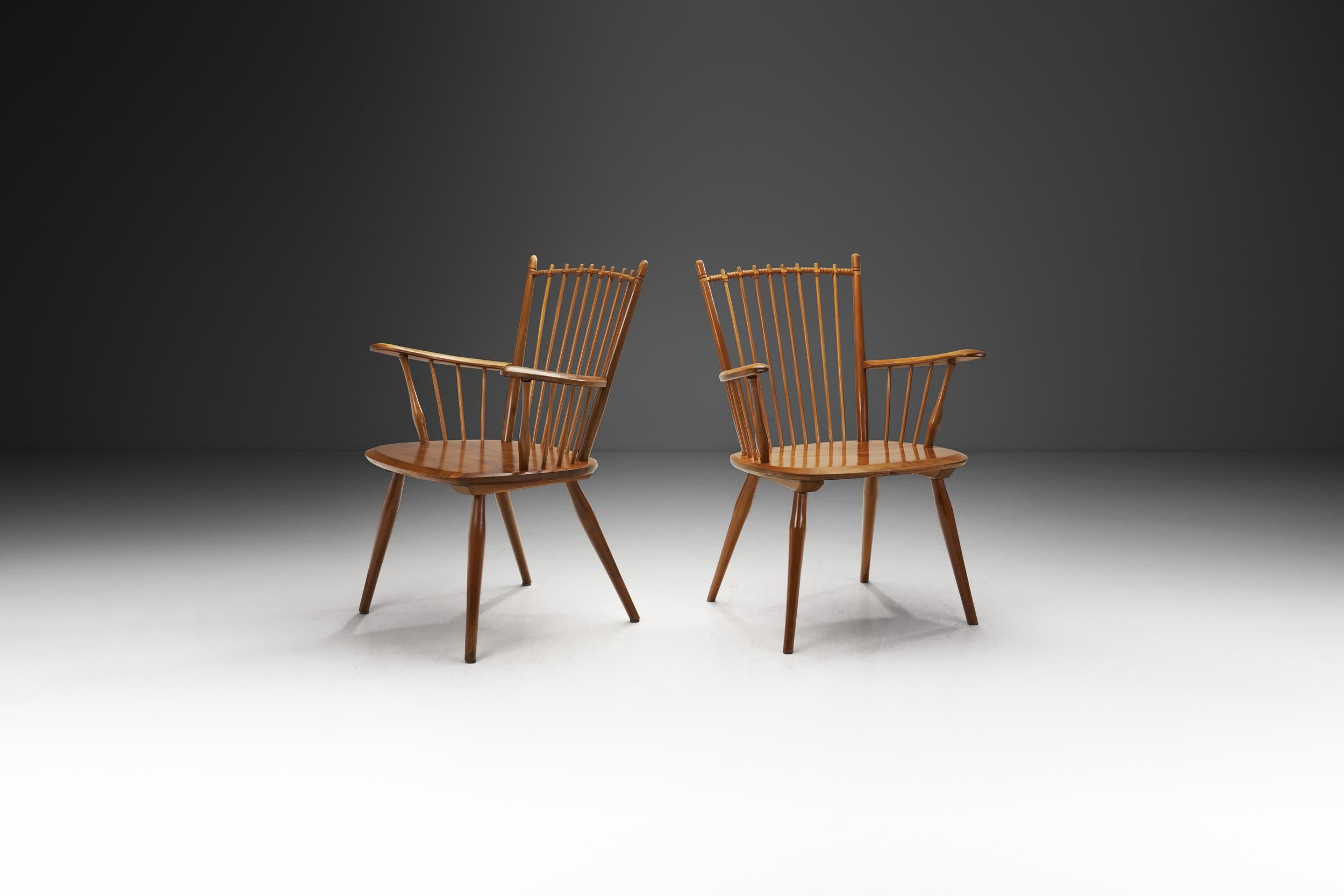 Mid-Century Modern Albert Haberer Cherry Wood Chairs for Hermann Fleiner, Germany 1950s For Sale