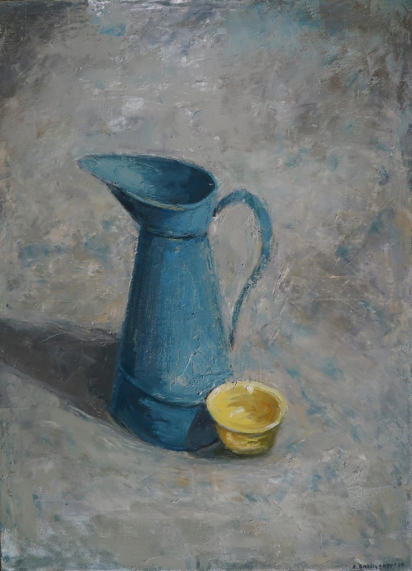 Albert Hadjiganev Figurative Painting - Broc bleu et bol jaune