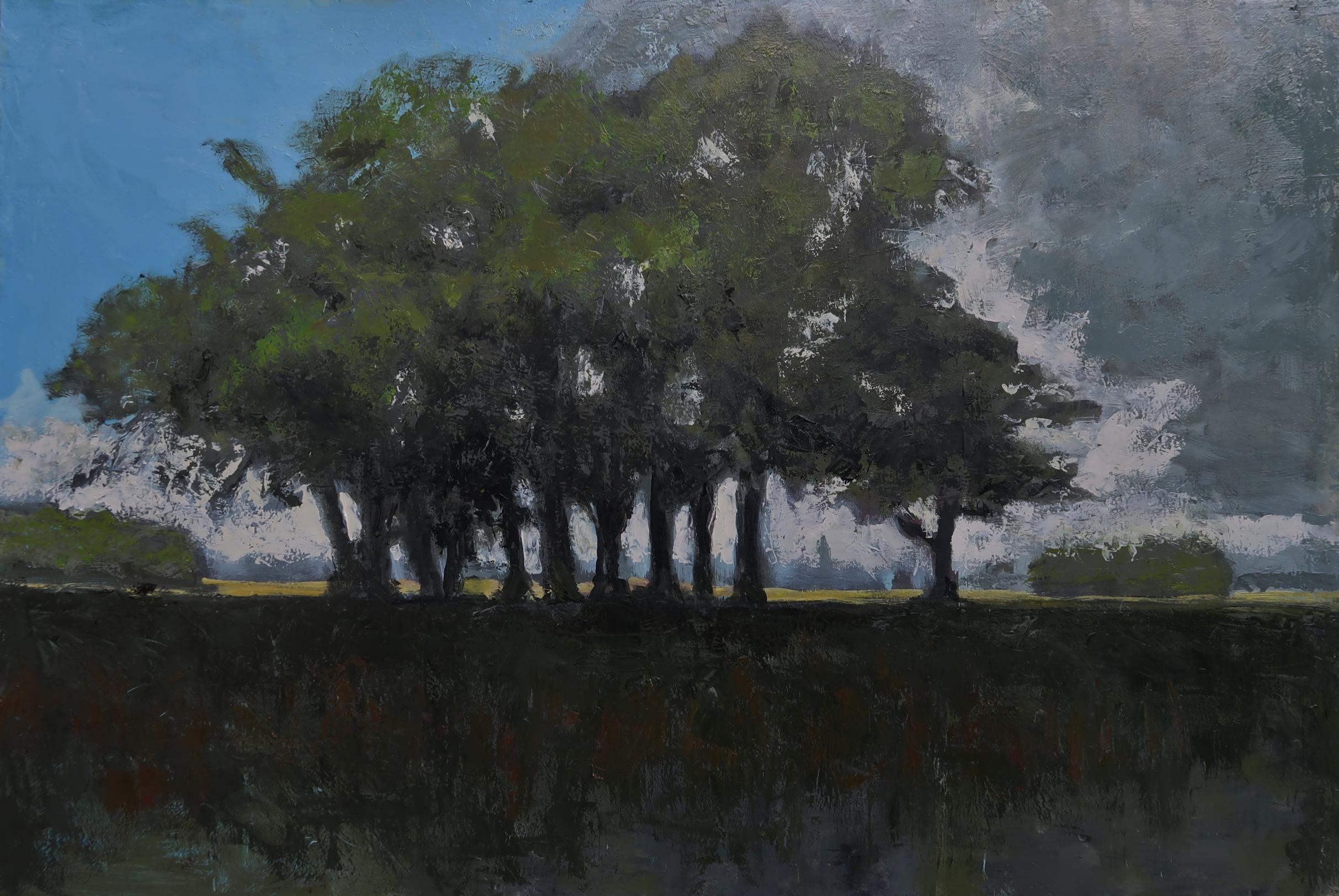 Albert Hadjiganev Figurative Painting - Groupe d'arbres dans la plaine