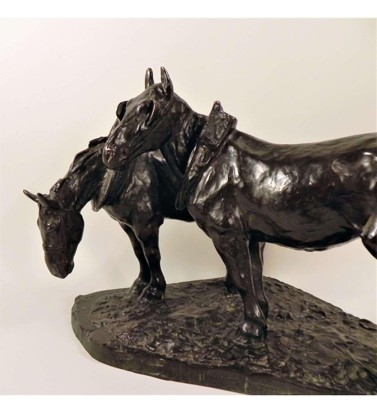 Bronze-Zugpferde Skulptur von Albert Hager (1857-1940) im Angebot 1