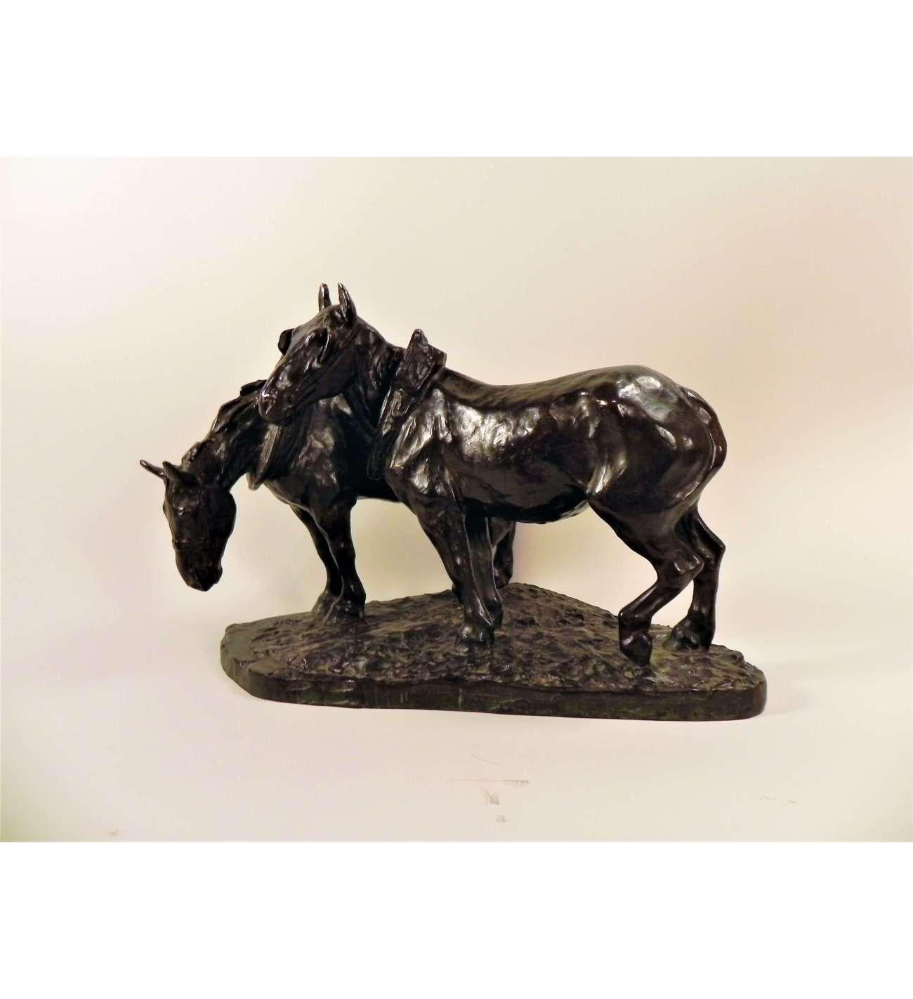Bronze-Zugpferde Skulptur von Albert Hager (1857-1940) im Angebot 2