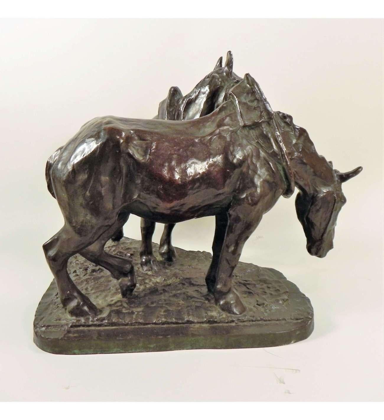 Bronze-Zugpferde Skulptur von Albert Hager (1857-1940) im Angebot 3