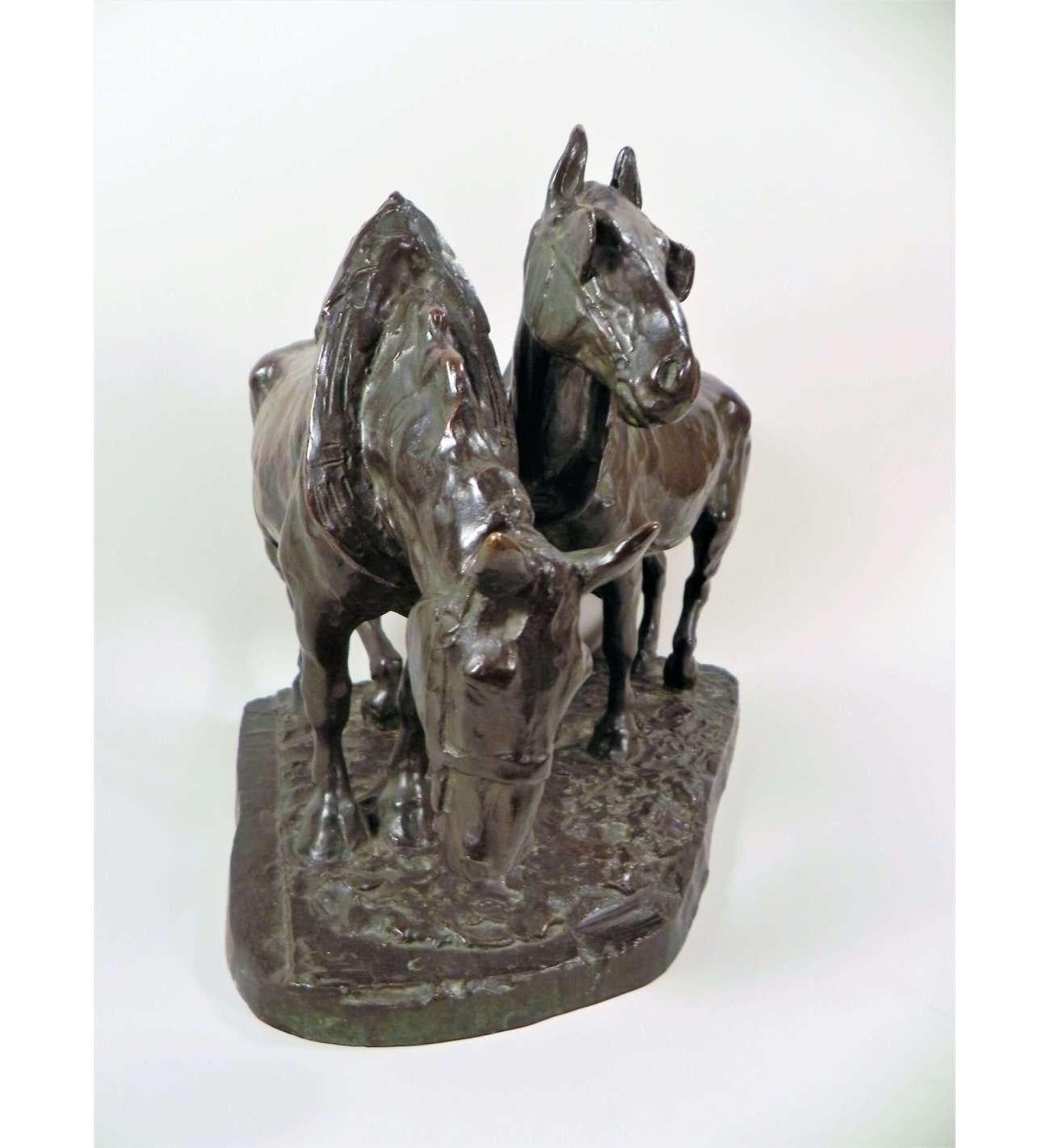 Bronze-Zugpferde Skulptur von Albert Hager (1857-1940) im Angebot 5