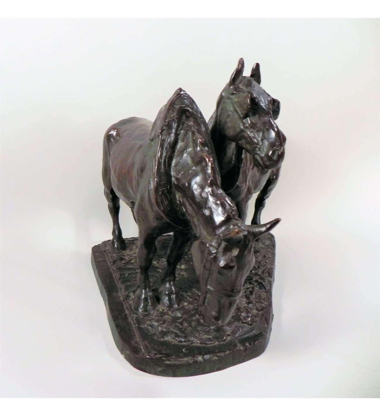 Bronze-Zugpferde Skulptur von Albert Hager (1857-1940) im Angebot 6