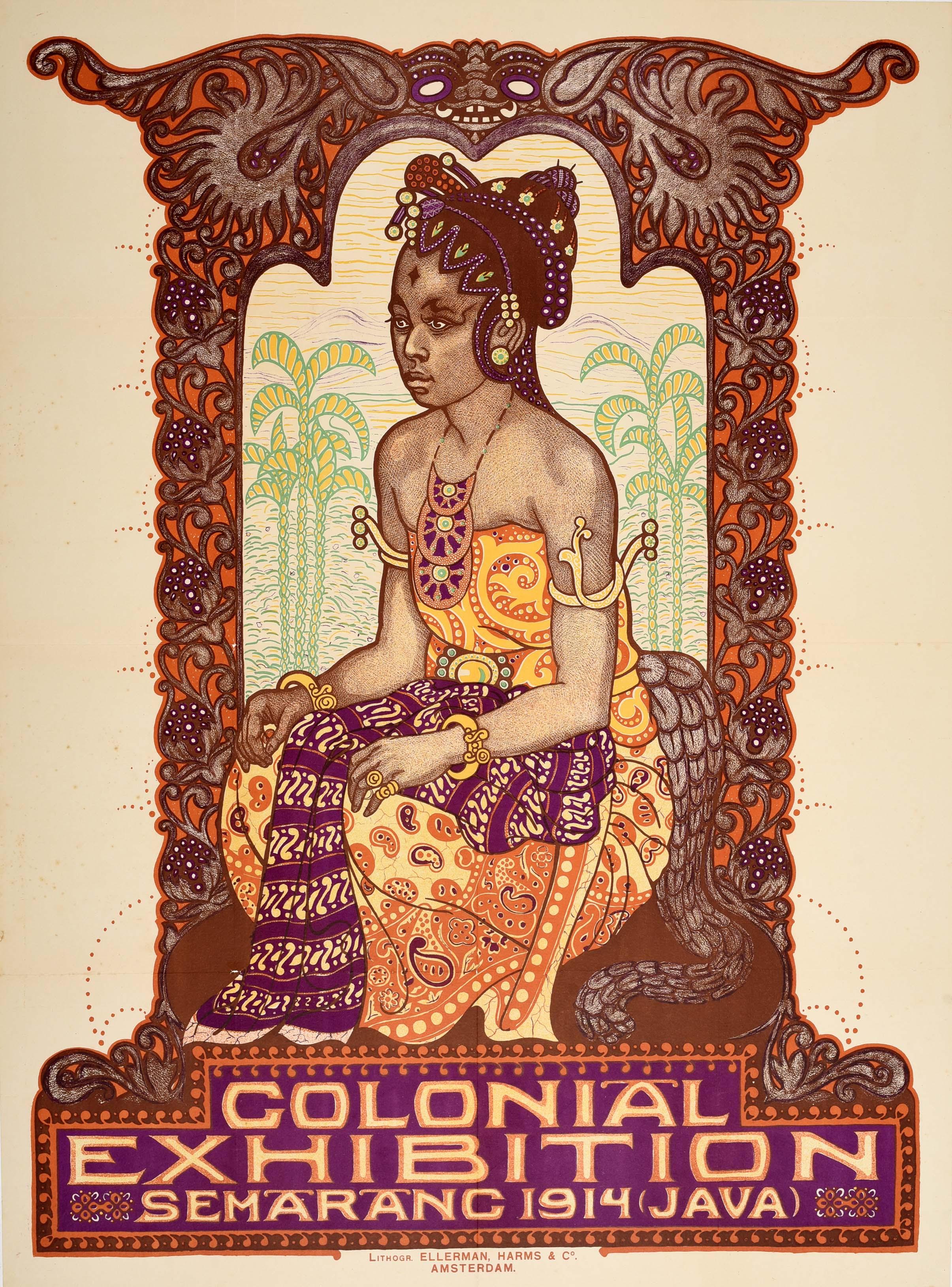 Albert Hahn Print – Original Antikes Originalplakat, Kolonialausstellung in Indonesien 1914, Java, Indonesien