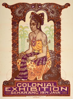 Original Antikes Originalplakat, Kolonialausstellung in Indonesien 1914, Java, Indonesien