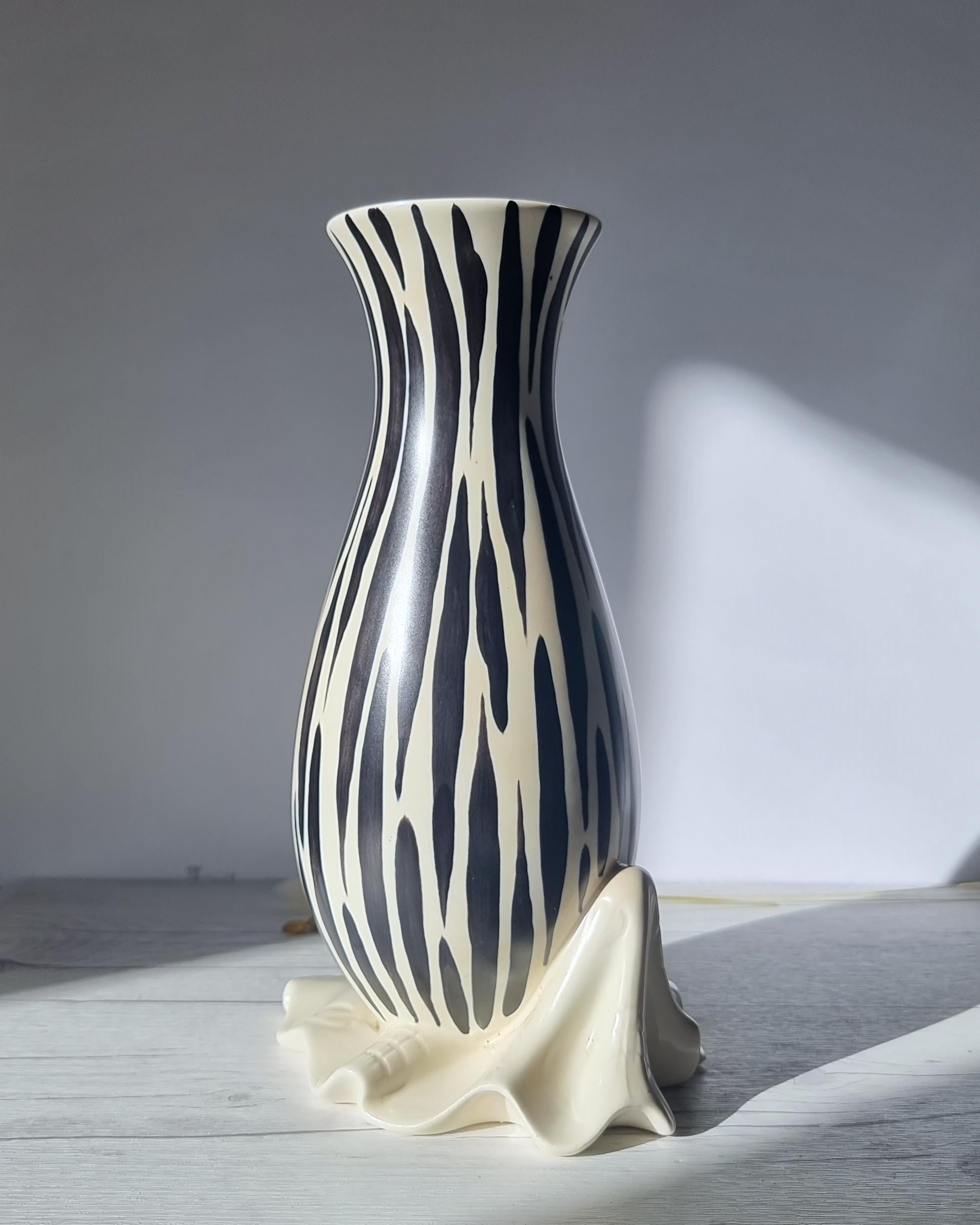 Ceramic Albert Hallam for Beswick, Zebrette Series Zebra Stripe Décor Modernist Vase For Sale