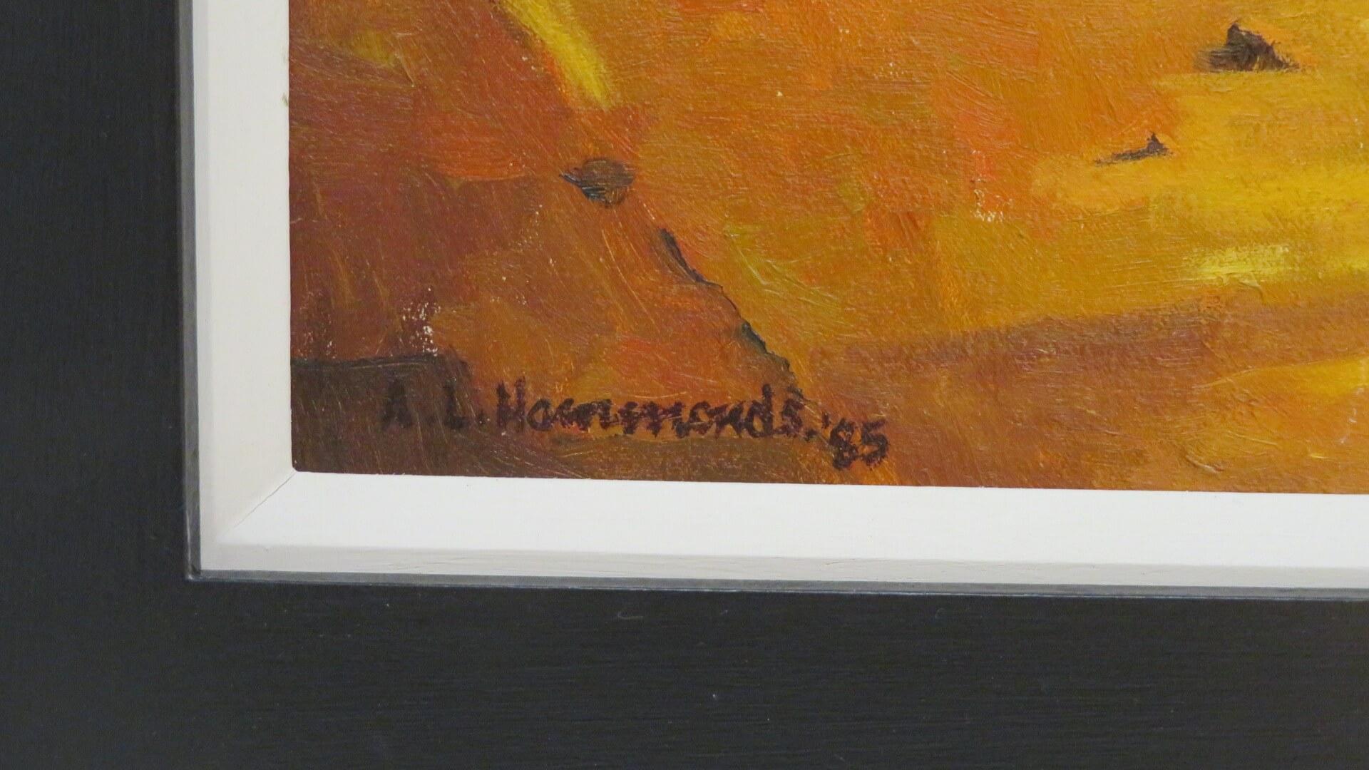 Albert Hammonds RBSA (1930-1994) ENGLISH oil painting INDUSTRIAL STEELWORKS  - Black Landscape Painting by ALBERT HAMMONDS
