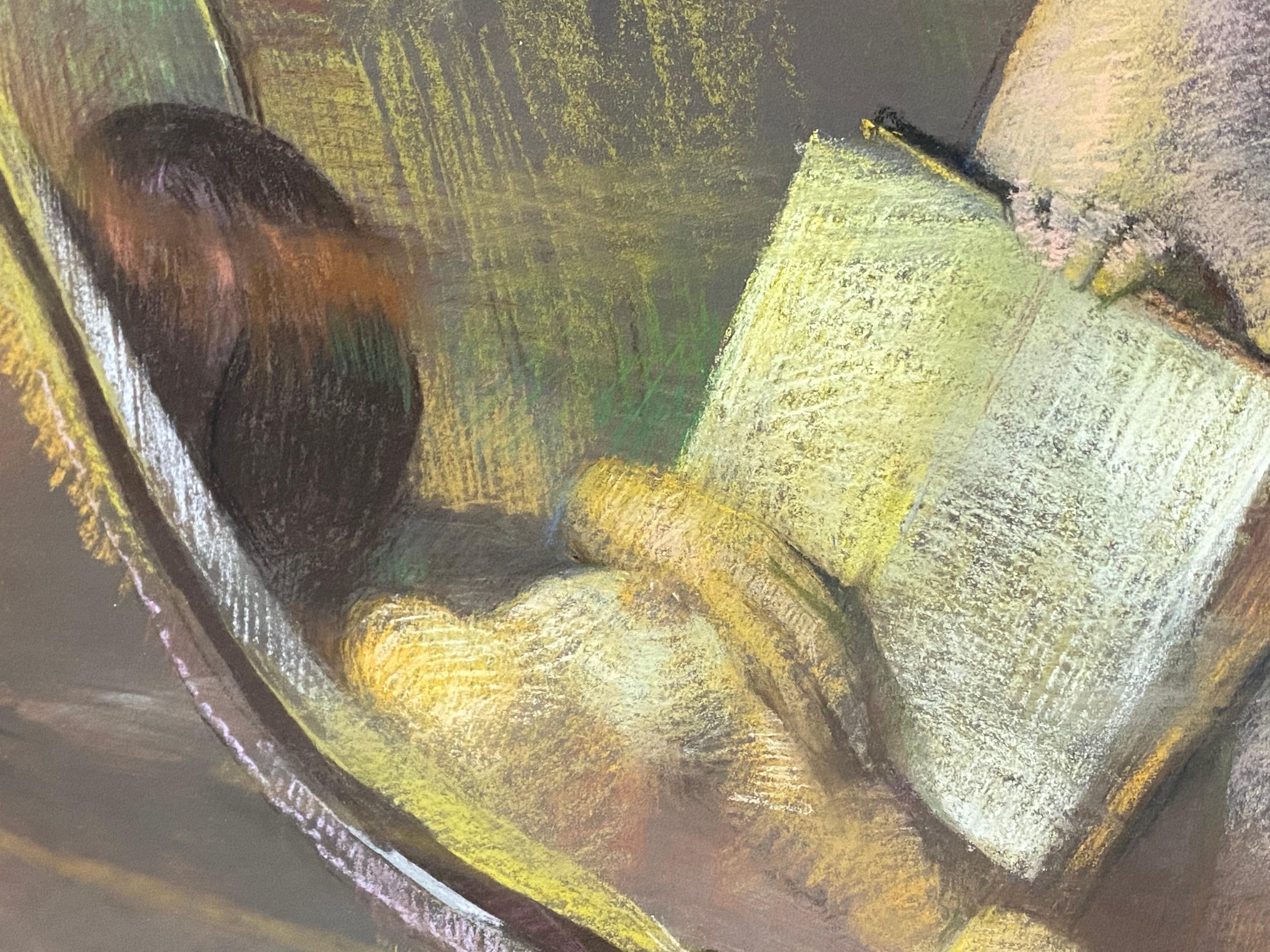 Pastel sur papier d'une lecture d'un nu couché, Albert Handell, 1971 Bon état - En vente à Garnerville, NY